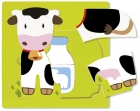 Vaca, leche y queso. Puzle 3 niveles.
